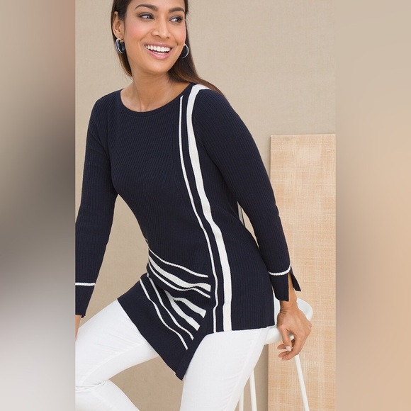 NWT Chico’s Travelers Asymmetrical-Hem Tunic Sweater |Size 8. (Size 1 in Chicos) - Picture 3 of 13